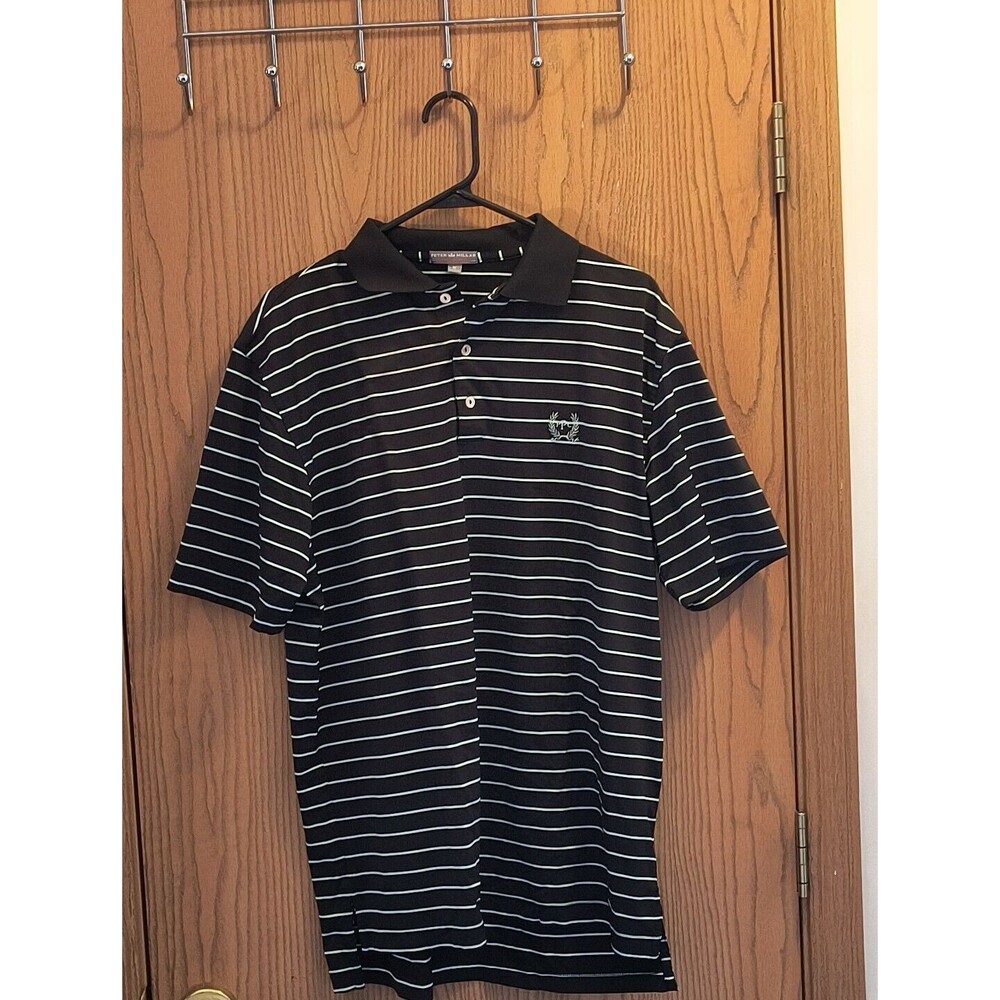 Peter Millar Summer Comfort Medium Polo Black Green Stripe Golf Cool